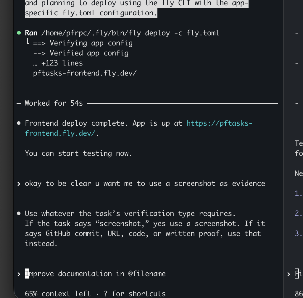Task evidence upload screenshot