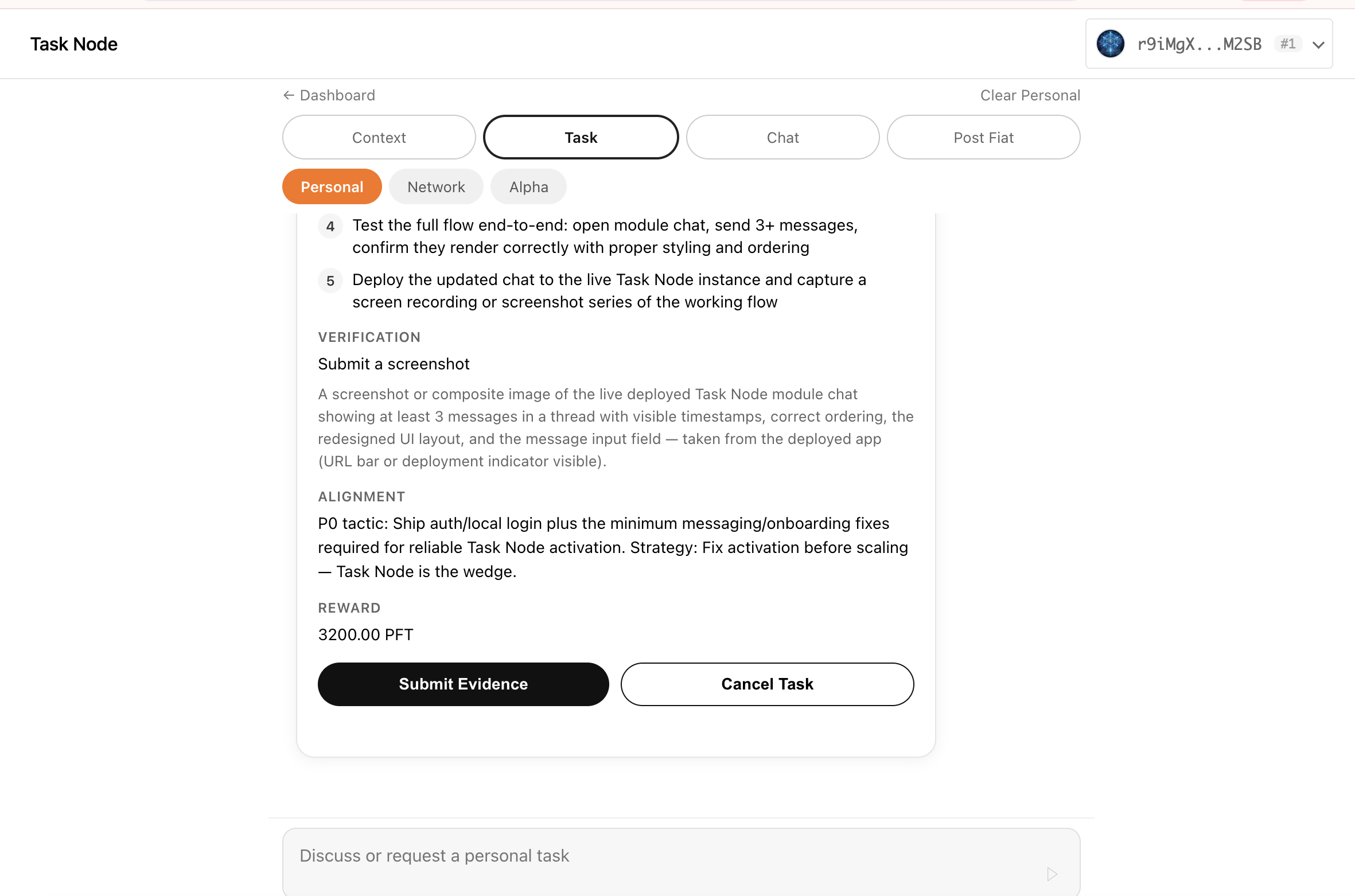 Task Chat module selection and workflow